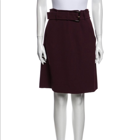 🚫SOLD🚫 Prada Burgundy Wool Belted A-line Skirt IT 42 EUC - Picture 2 of 6